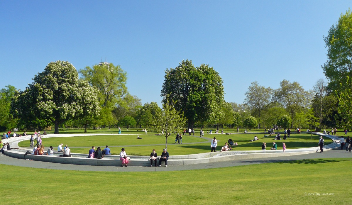 View of Diana Princess of Wales Memorial Fountain in London's Hyde Park