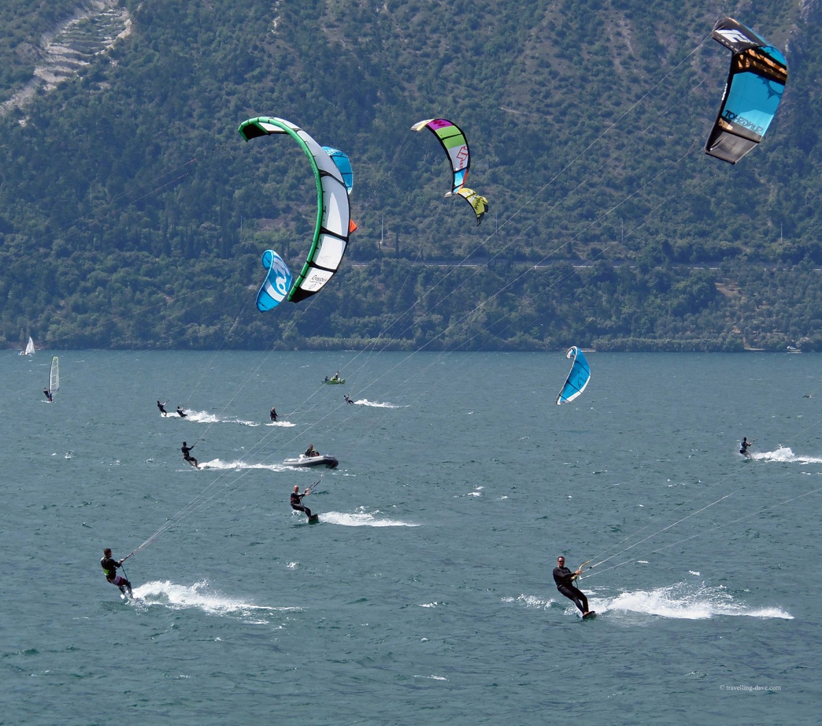 Kitesurfers on the lake in Italy