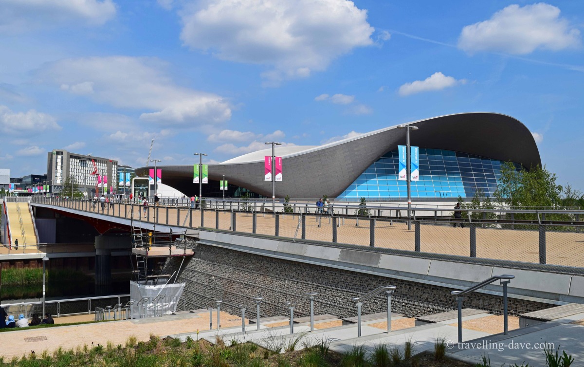 View of a bridge and the Aquatics Center in London