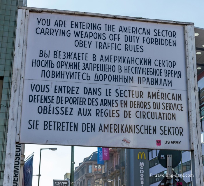 View of the warning sign at Checkpoint Charlie