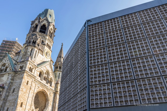 View of the new and old buildings of Kaiser Wilhelm Memorial Church