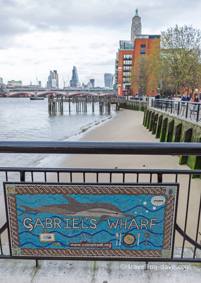 View of the sign for Gabriel's Wharf