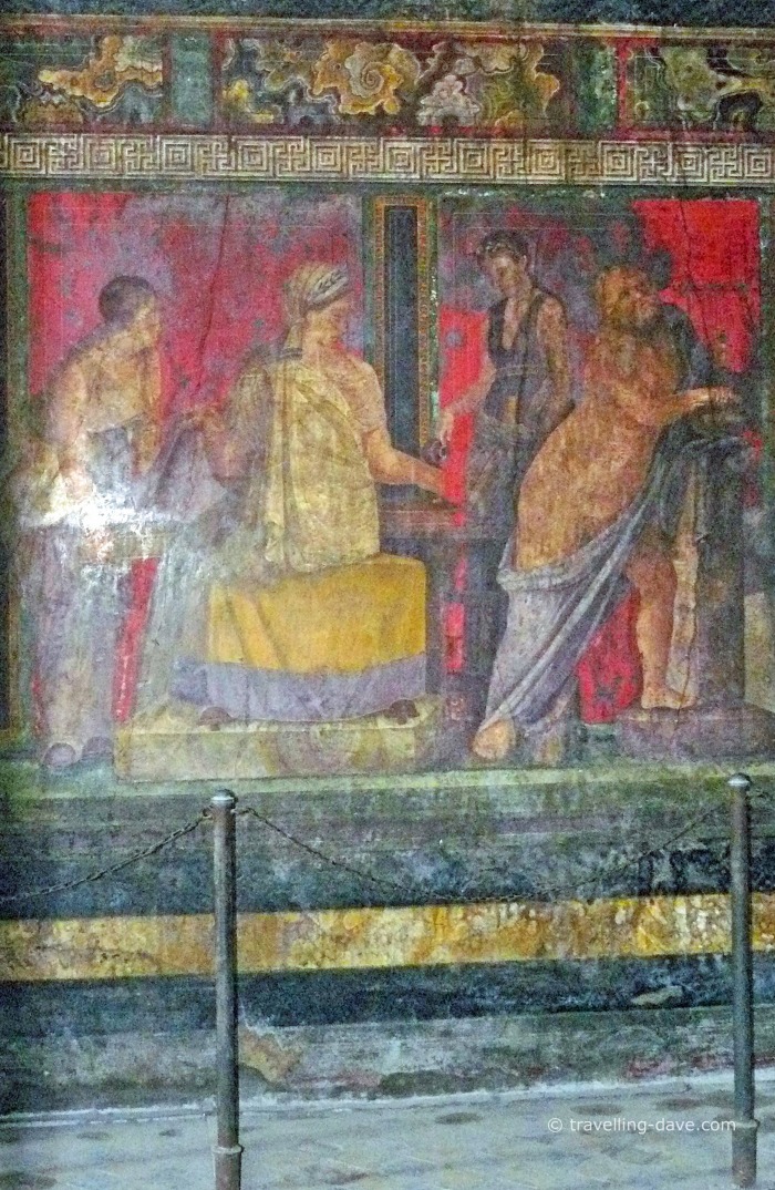 View of one of the frescos at Pompeii's Villa of Mysteries
