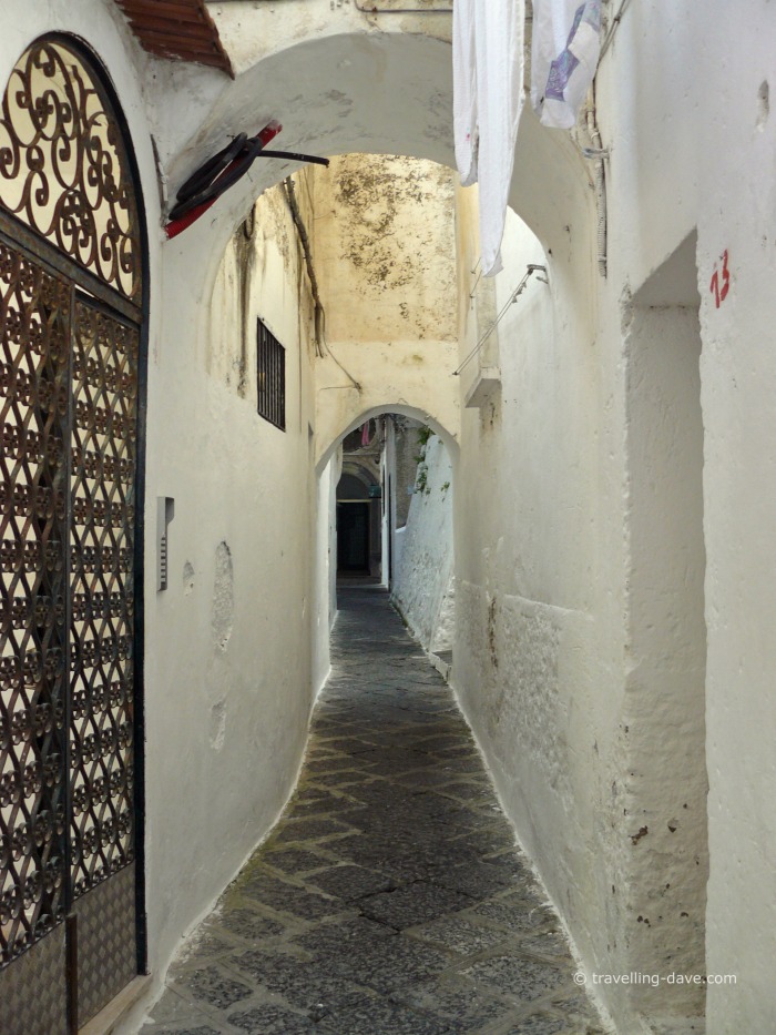 Looking down a narrow street in Amalfi